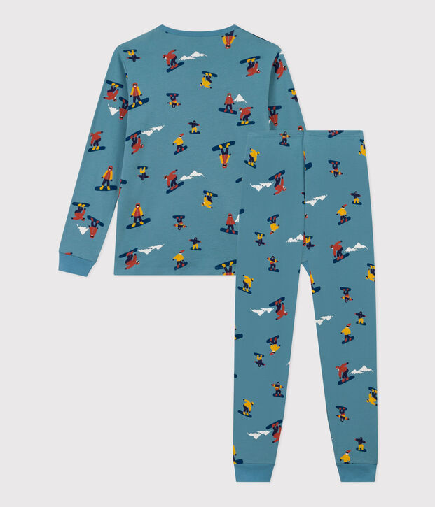 Pigiama ragazzo in cotone motivo snowboard blu/multicolore