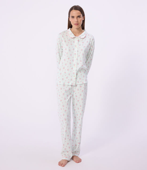 Pigiama in cotone con stampa e bottoni donna bianco/multicolore