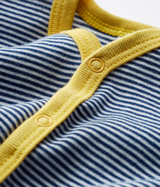 Tutina senza piedi beb&eacute; maschio a costine blu/bianco