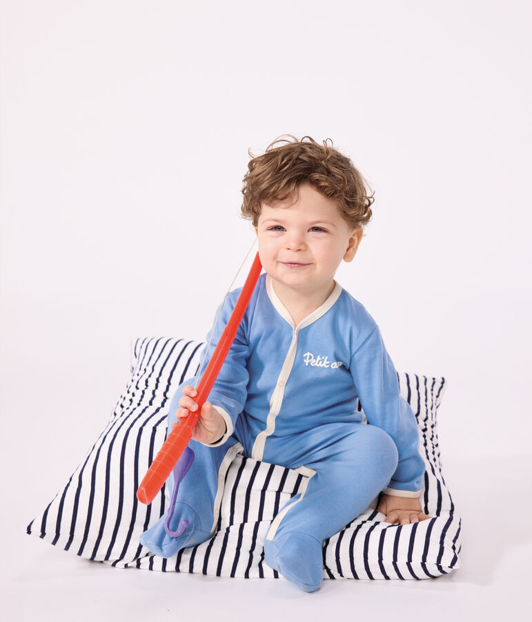 Pigiama in cotone tinta unita neonato blu