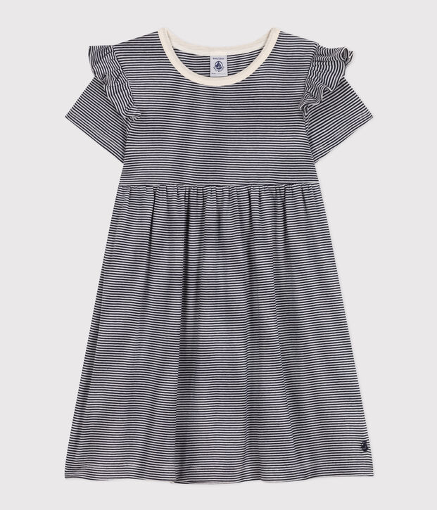 Abito a maniche corte in cotone a righe bambina blu/bianco