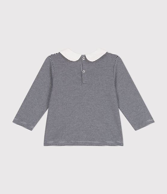 Blusa bebè in cotone con colletto blu SMOKING/bianco MARSHMALLOW