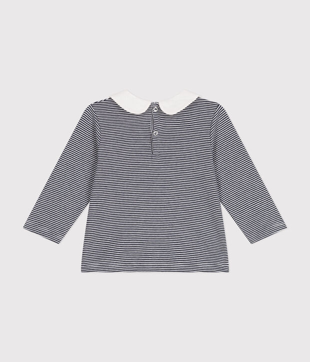 Blusa beb&egrave; in cotone con colletto blu/bianco