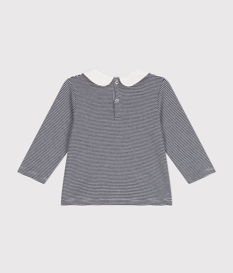 Blusa beb&egrave; in cotone con colletto blu/bianco