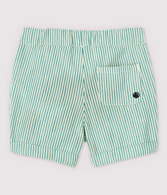 Shorts a righe in tessuto serge bebè maschio bianco MARSHMALLOW/verde GAZON