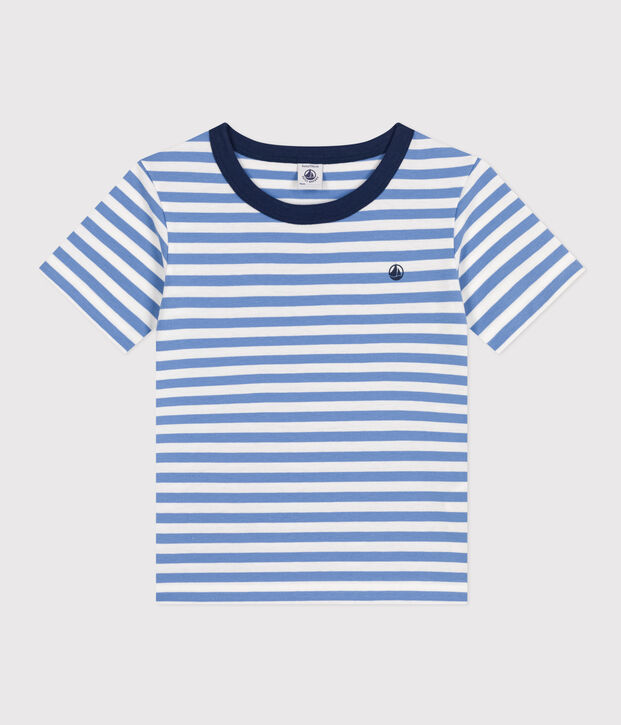T-shirt a righe in jersey leggero bambino blu/bianco