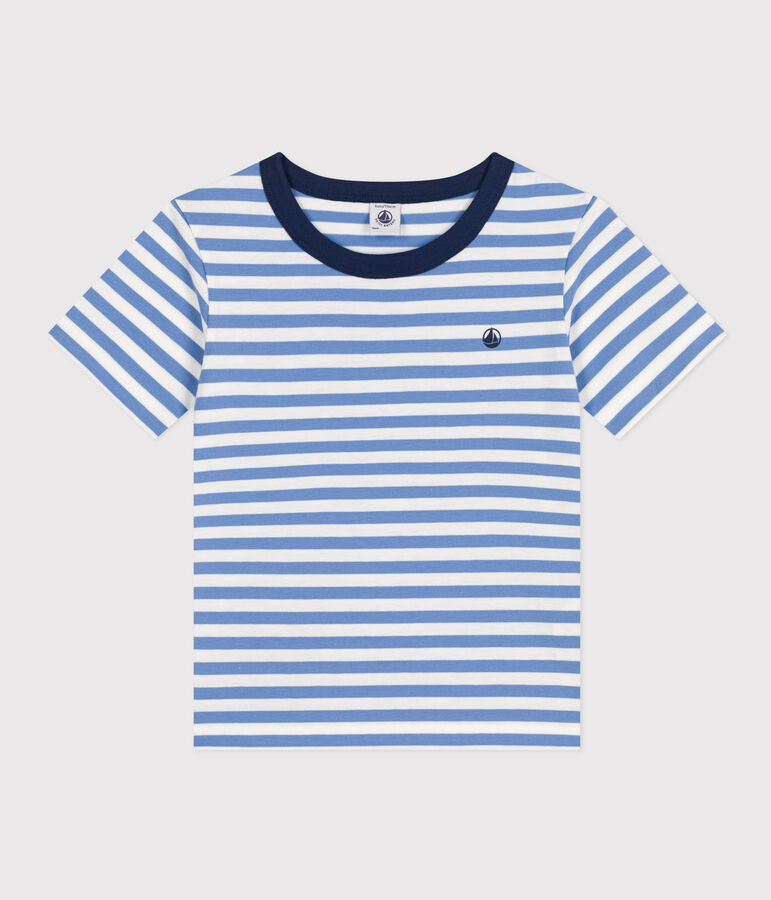 T-shirt a righe in jersey leggero bambino blu/bianco