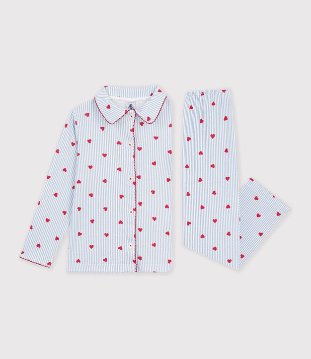 Pigiama con bottoni in cotone a cuori bambina bianco/multicolore