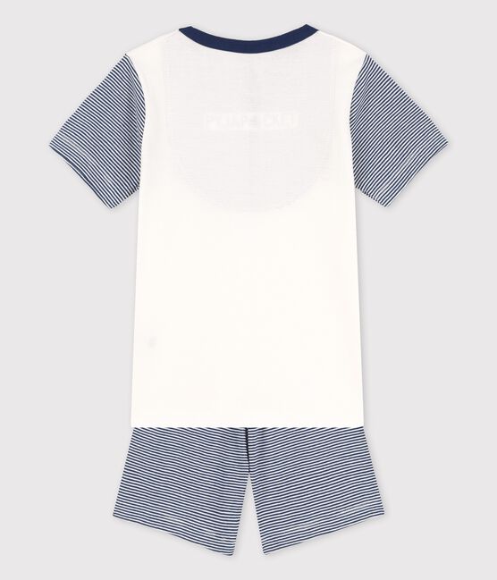 Pigiama corto millerighe blu bambino in cotone bianco MARSHMALLOW/blu MEDIEVAL