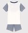 Pigiama corto millerighe blu bambino in cotone bianco MARSHMALLOW/blu MEDIEVAL