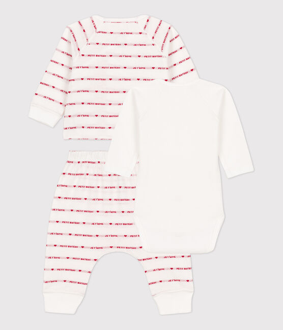 Completo 3 pezzi jacquard bebè in cotone biologico bianco MARSHMALLOW/rosso TERKUIT