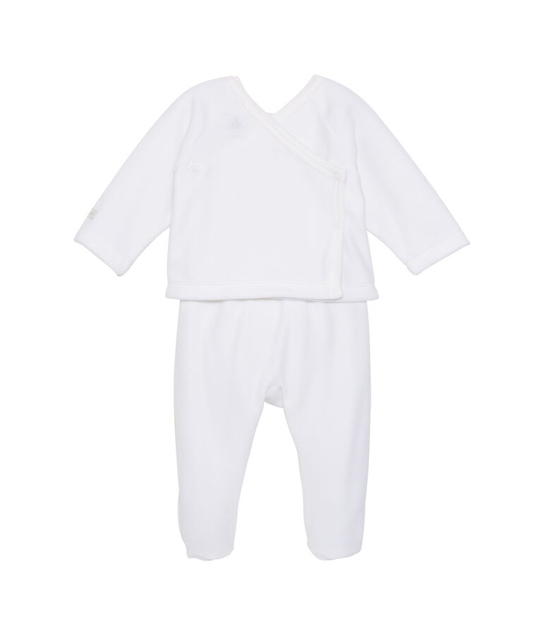 Coordinato beb&eacute; unisex coprifasce e ghettine bianco/grigio
