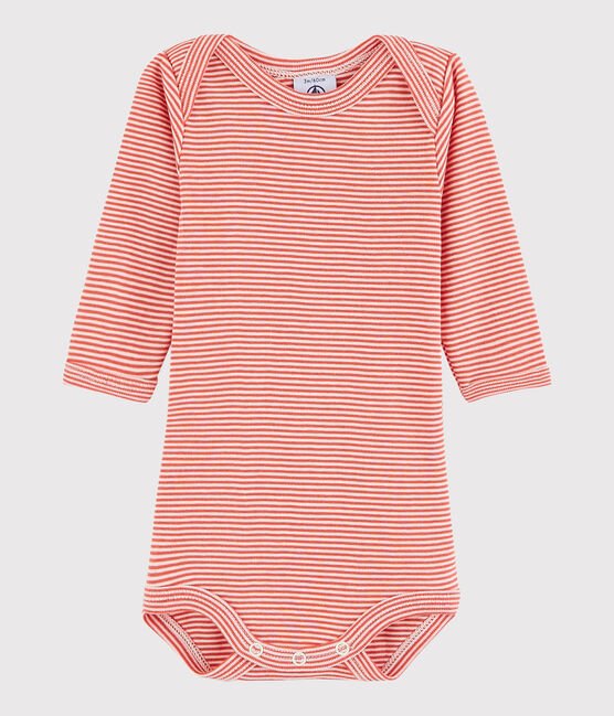 Body manica lunga bebè unisex arancione OURSIN/bianco MARSHMALLOW