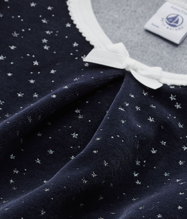 Chemise de nuit fille en bouclette velours blu/grigio