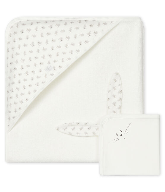 Cofanetto asciugamano quadrato da bagno e doudou bebè in spugna e tubique bianco MARSHMALLOW/bianco MULTICO