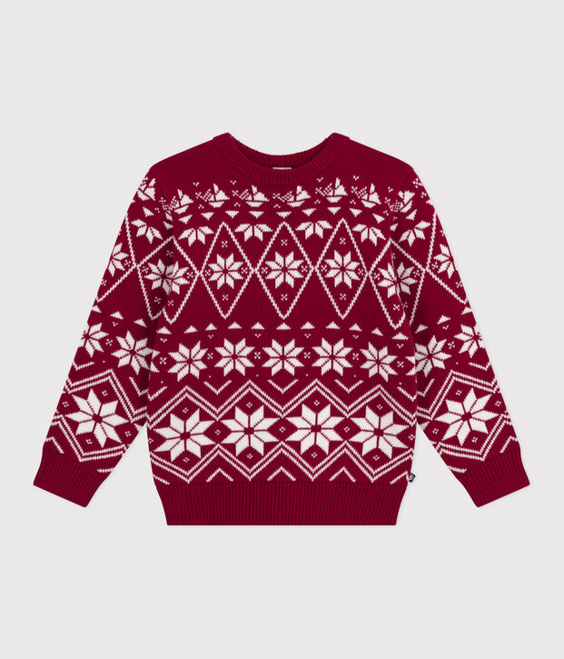 Pullover in lana e cotone fantasia bambino rosso/ecru