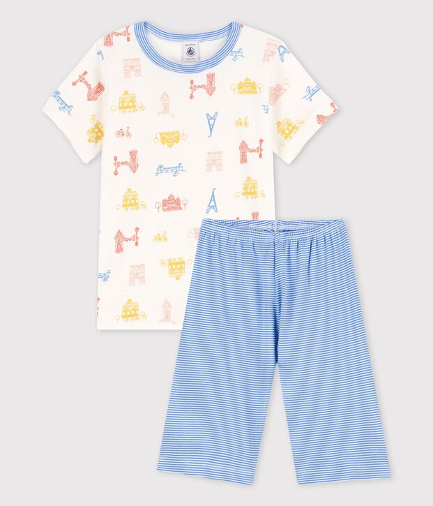 Pigiama corto Parigi bambino in cotone bianco/multicolore
