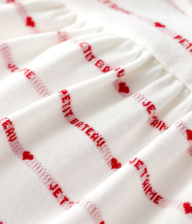 Abito body jacquard per b&eacute;b&eacute; in cotone biologico bianco/rosso