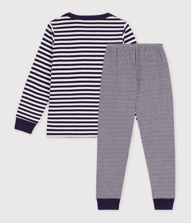 Pigiama in tubique a righe bambino blu/ecru