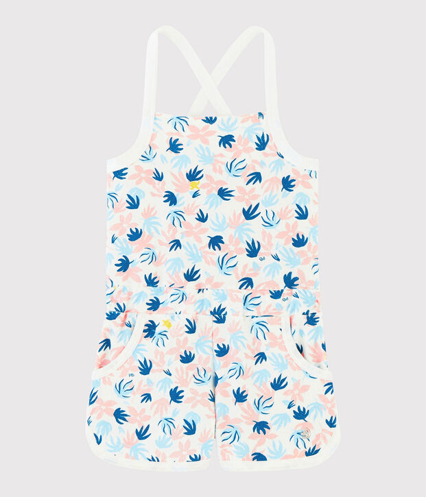 Tuta corta in spugna bouclette bambina bianco/multicolore