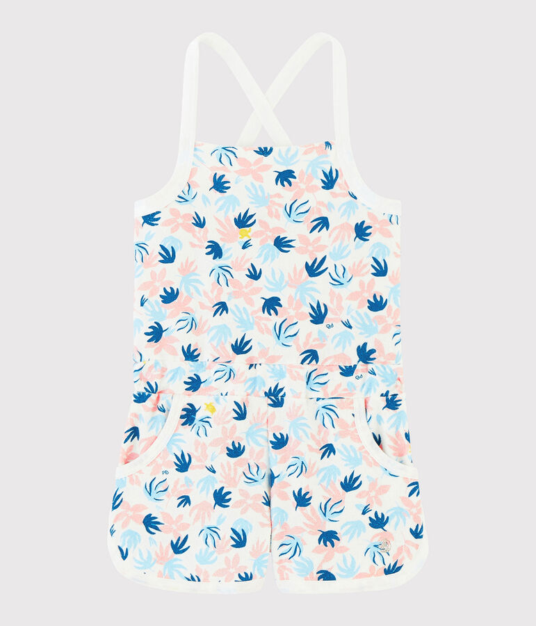 Tuta corta in spugna bouclette bambina bianco MARSHMALLOW/bianco MULTICO