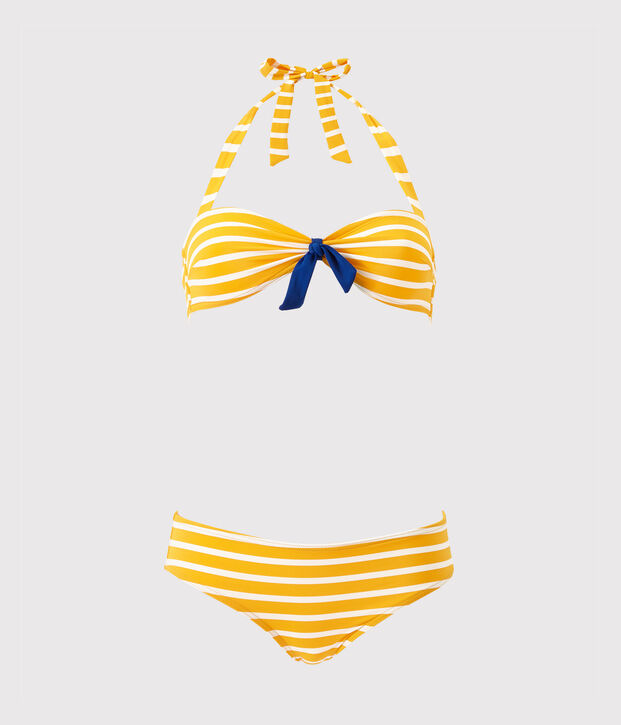Costume da bagno donna 2 pezzi a righe giallo/bianco