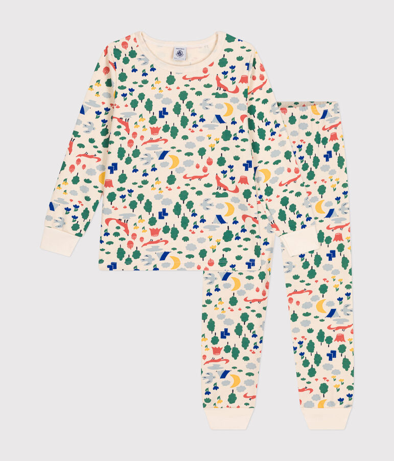 Pigiama in tessuto felpato spazzolato con stampa bosco bambino ecru/multicolore