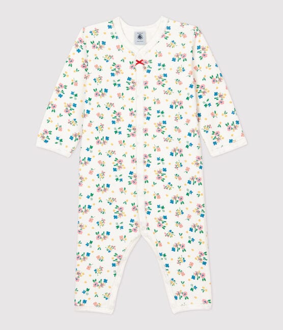Tutina pigiama senza piedi a fiori bebè in cotone bianco MARSHMALLOW/bianco MULTICO