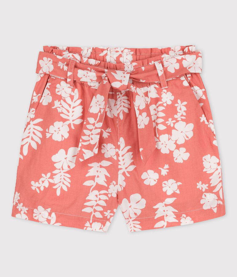 Shorts in popeline bambina rosa/bianco