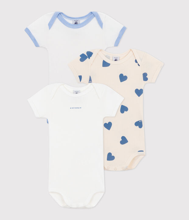 Set da 3 body a maniche corte in cotone con stampa neonato multicolore