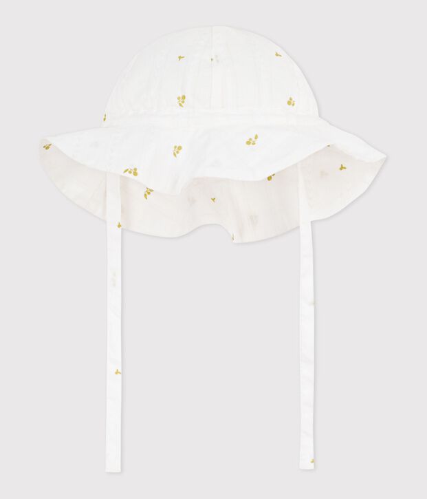 Cappellino in popeline con stampa a fiori neonata bianco/verde