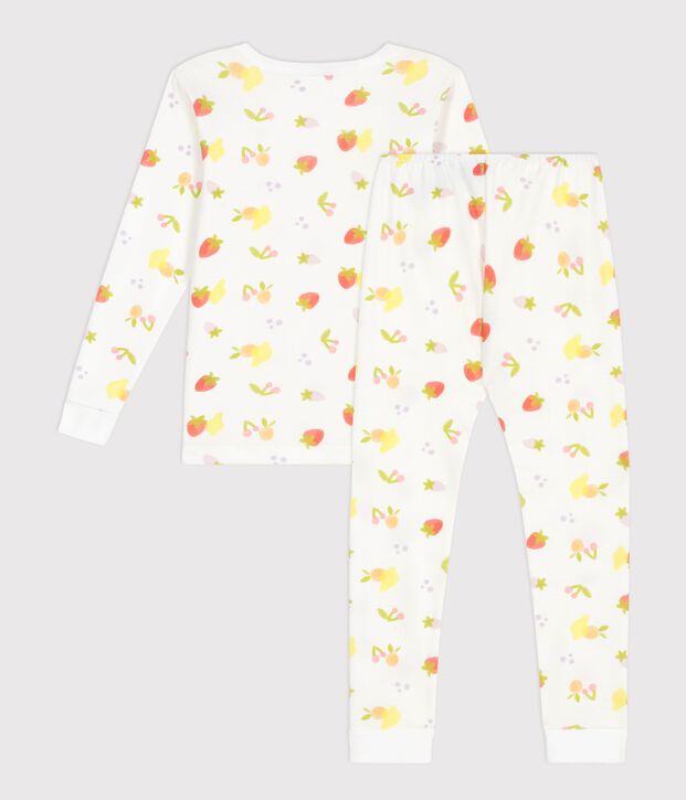 Pigiama molto aderente in cotone con stampa di frutti bambina bianco/multicolore