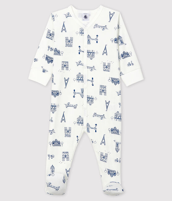 Tutina Paris bebè a costine bianco MARSHMALLOW/blu MAJOR