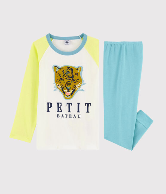 Pigiama motivo leopardo bambino in cotone giallo SUNNY/bianco MULTICO