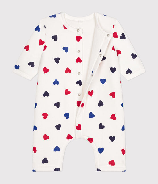 Tutina lunga satinata in cotone neonato bianco MARSHMALLOW/bianco MULTICO