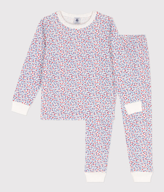 Pigiama a fiori in cotone bambina  bianco MARSHMALLOW/bianco MULTICO