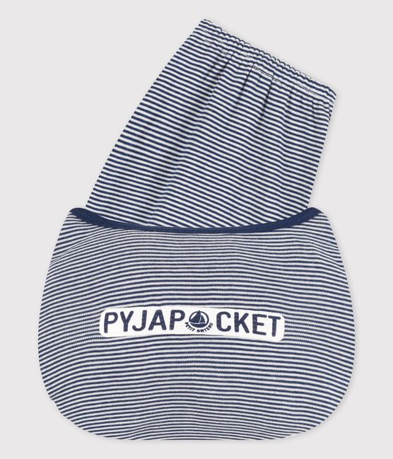 Pigiama corto millerighe blu bambino in cotone bianco MARSHMALLOW/blu MEDIEVAL