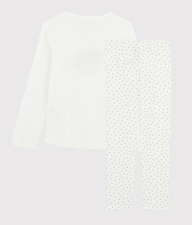 Pigiama cuoricini bambina a costine bianco/blu