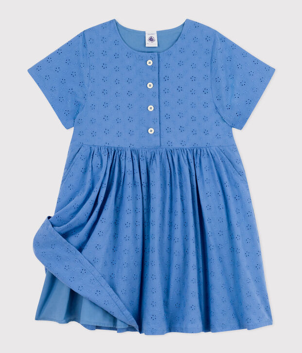 Abito a manica corta bambina in pizzo Sangallo blu