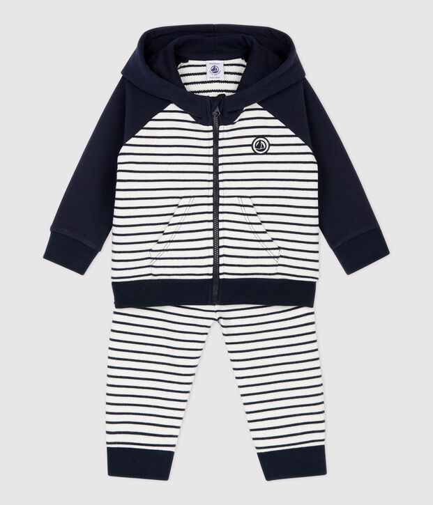 Completo jogging in molleton beb&egrave;. blu/bianco