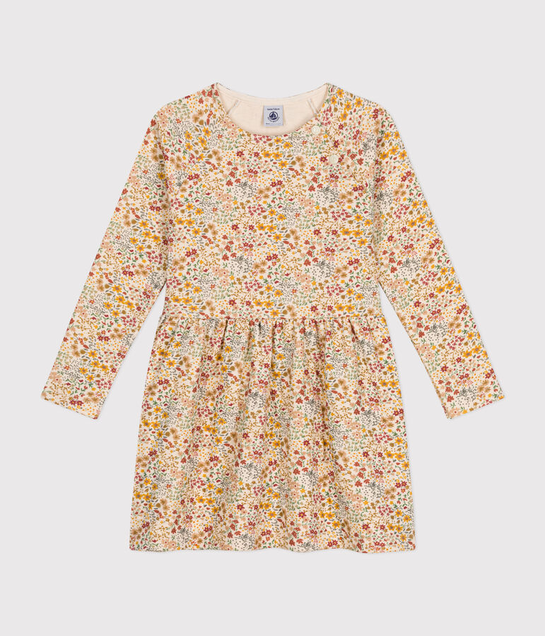 Abito a maniche lunghe in tubique bambina ecru/multicolore