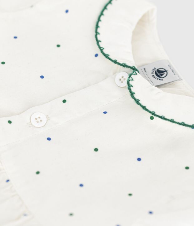 Pagliaccetto a maniche corte neonato in cotone con scollo e stampa a pois bianco/multicolore