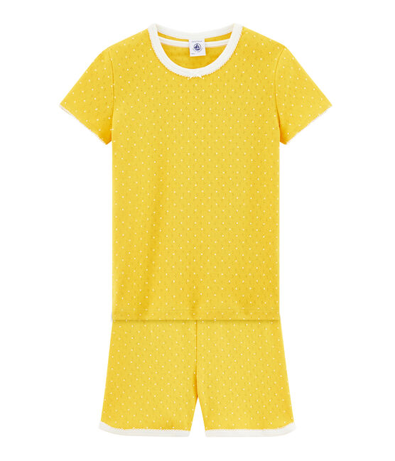 Pigiama corto bambina a costine giallo HONEY/bianco MARSHMALLOW