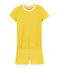 Pigiama corto bambina a costine giallo HONEY/bianco MARSHMALLOW