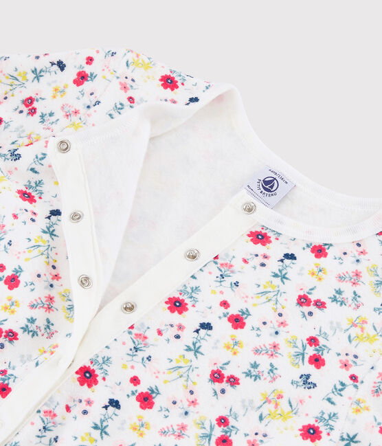 Pigiama intero a fiori bambina in spugna bouclette grattata bianco MARSHMALLOW/bianco MULTICO