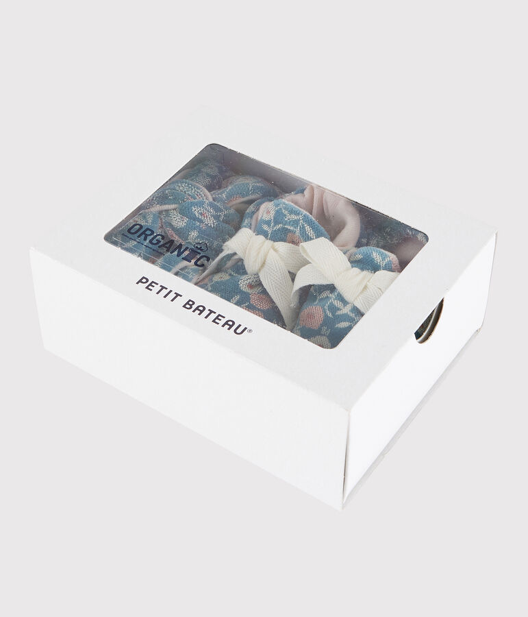 Confezione fascia e babbucce da neonata a fiori in velluto MOZAIK/ecru MULTICO