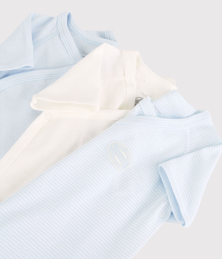 Confezione da 3 body incrociati millerighe manica corta beb&egrave; in cotone biologico multicolore