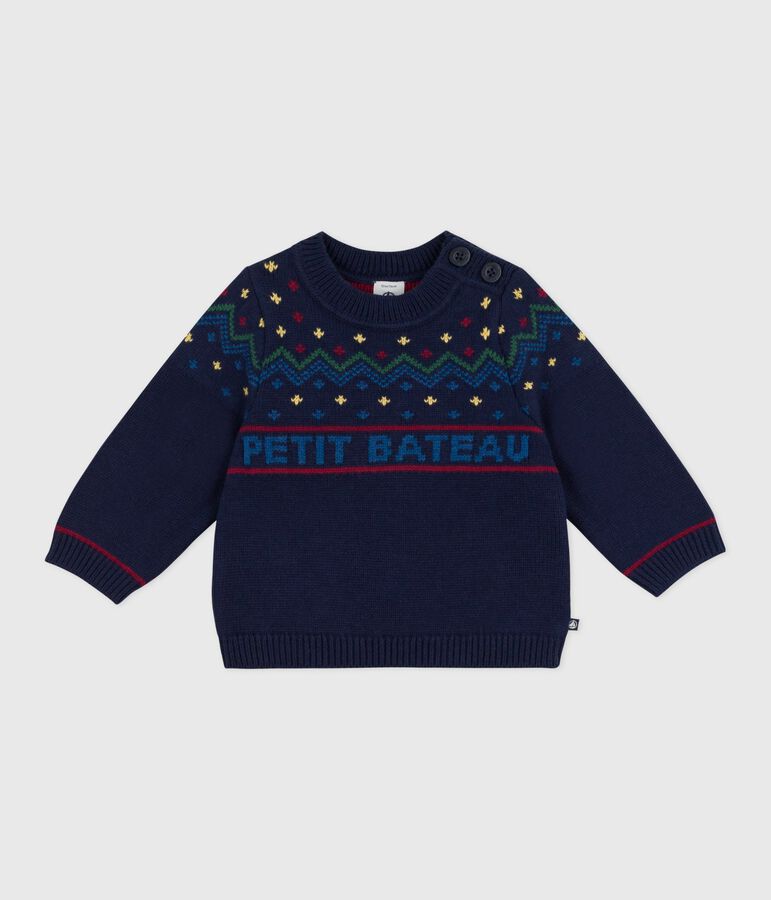 Maglione in misto lana e cotone fantasia neonato blu/multicolore