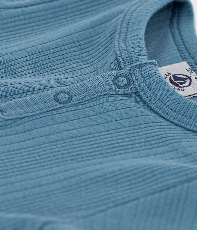 Body a manica corta scollo serafino in cotone beb&egrave; blu