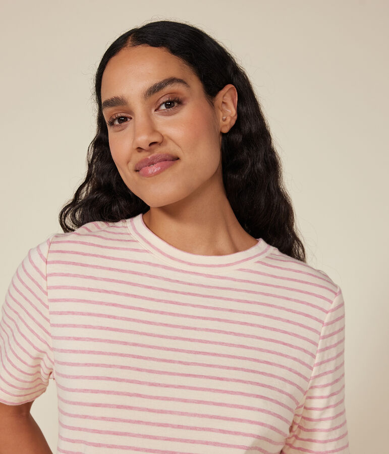 T-shirt Le Boxy in tubique donna ecru/rosa